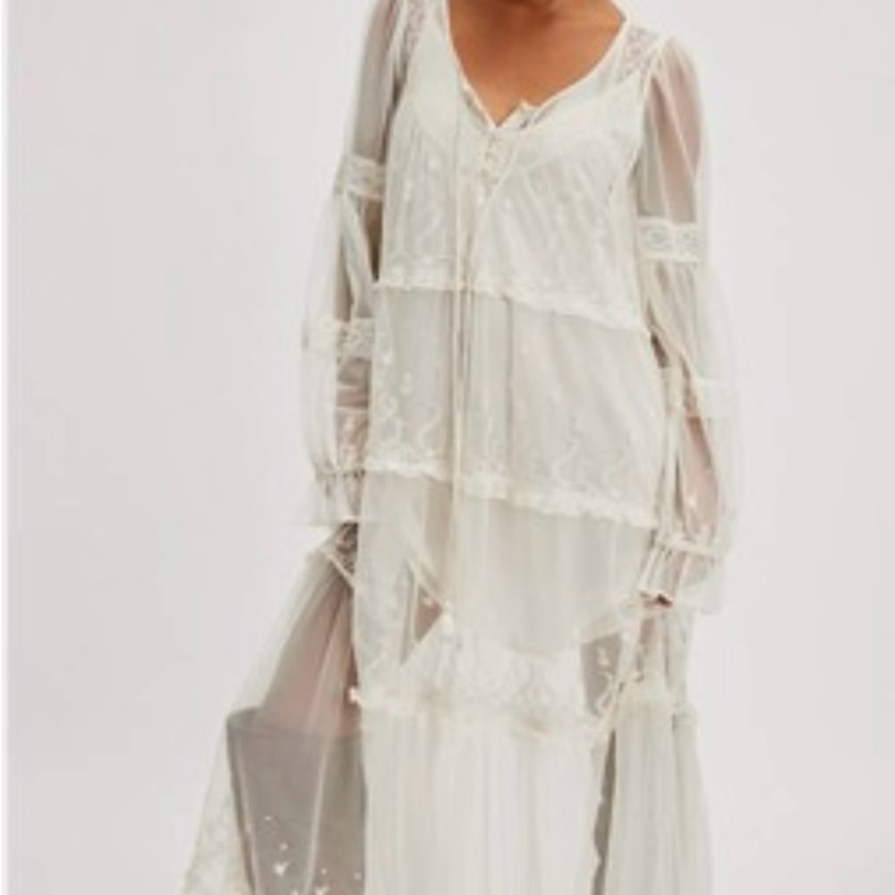 Free People Stevie Maxi Dress Embroidered
Sheer Mesh Ruffled